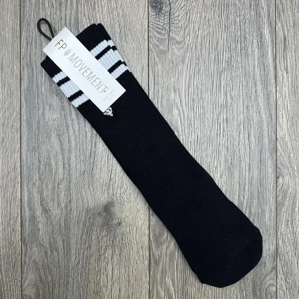 Free People Movement Logo Stripe Tube Socks Black White Lucky Honey One Size